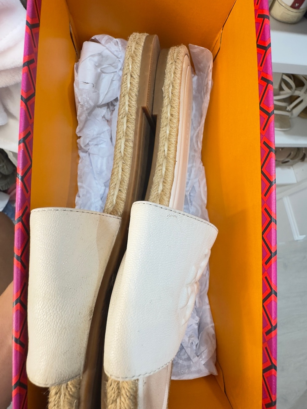 Tory Burch Cream Leather Espadrille Slide Sandals with Rope Sole